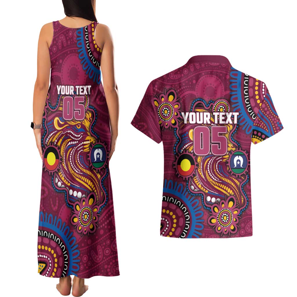 Custom NAIDOC Week Brisbane Lions Couples Matching Tank Maxi Dress and Hawaiian Shirt Australian Aboriginal Art