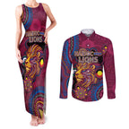 Custom NAIDOC Week Brisbane Lions Couples Matching Tank Maxi Dress and Long Sleeve Button Shirt Australian Aboriginal Art