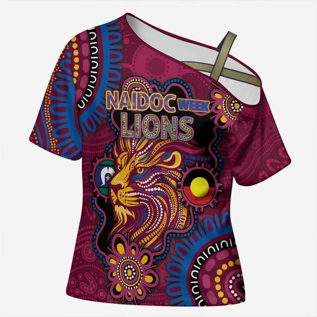 Custom NAIDOC Week Brisbane Lions Cross Shoulder Shirt Australian Aboriginal Art