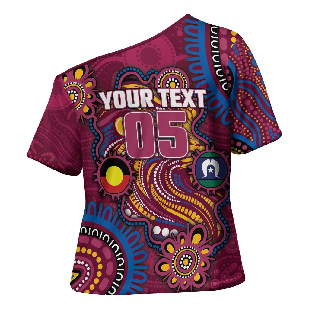 Custom NAIDOC Week Brisbane Lions Cross Shoulder Shirt Australian Aboriginal Art