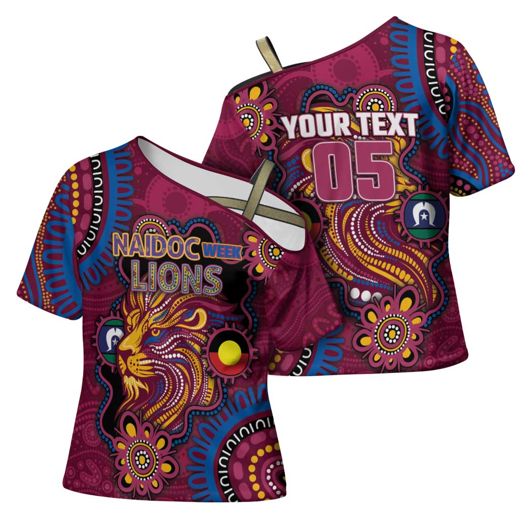 Custom NAIDOC Week Brisbane Lions Cross Shoulder Shirt Australian Aboriginal Art