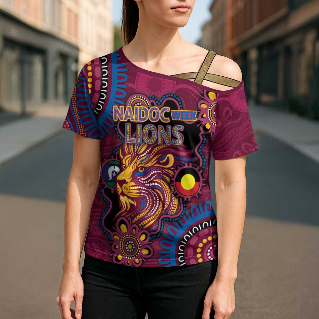 Custom NAIDOC Week Brisbane Lions Cross Shoulder Shirt Australian Aboriginal Art