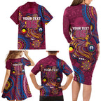 Custom NAIDOC Week Brisbane Lions Family Matching Long Sleeve Bodycon Dress and Hawaiian Shirt Australian Aboriginal Art