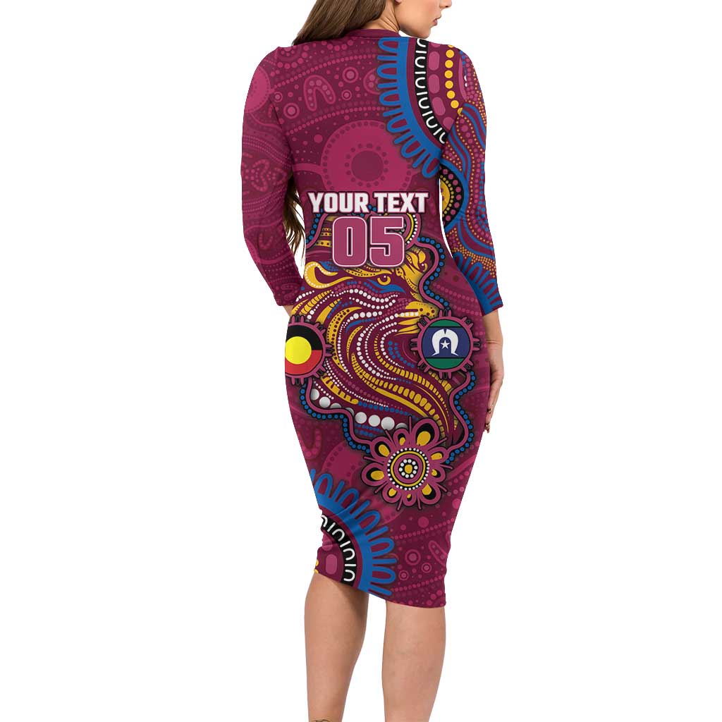 Custom NAIDOC Week Brisbane Lions Family Matching Long Sleeve Bodycon Dress and Hawaiian Shirt Australian Aboriginal Art