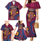 Custom NAIDOC Week Brisbane Lions Family Matching Mermaid Dress and Hawaiian Shirt Australian Aboriginal Art