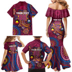 Custom NAIDOC Week Brisbane Lions Family Matching Mermaid Dress and Hawaiian Shirt Australian Aboriginal Art