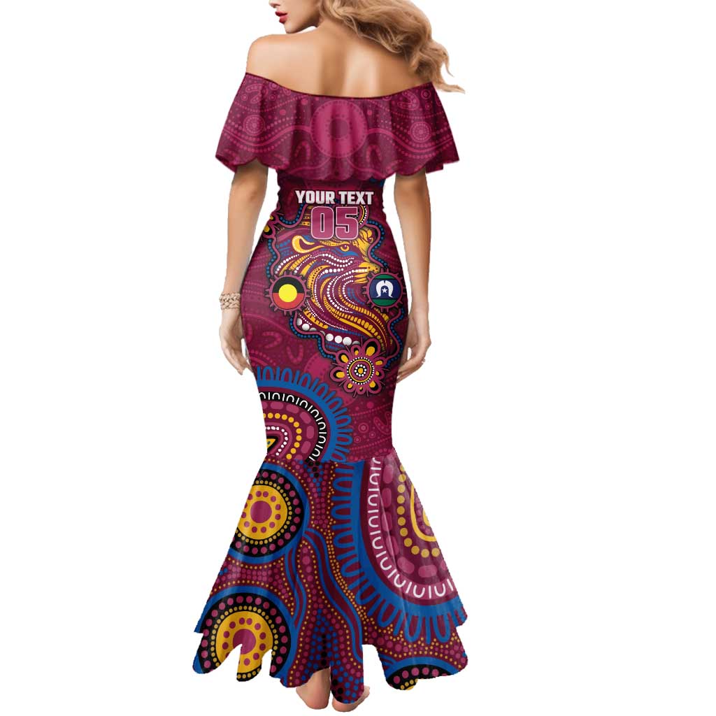 Custom NAIDOC Week Brisbane Lions Family Matching Mermaid Dress and Hawaiian Shirt Australian Aboriginal Art
