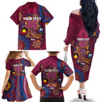 Custom NAIDOC Week Brisbane Lions Family Matching Off The Shoulder Long Sleeve Dress and Hawaiian Shirt Australian Aboriginal Art