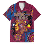 Custom NAIDOC Week Brisbane Lions Family Matching Off The Shoulder Long Sleeve Dress and Hawaiian Shirt Australian Aboriginal Art