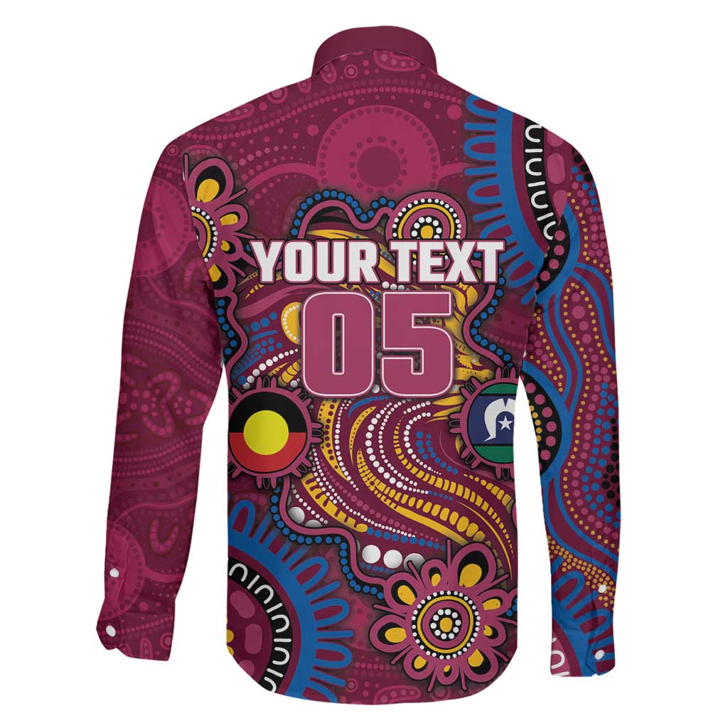 Custom NAIDOC Week Brisbane Lions Family Matching Off The Shoulder Long Sleeve Dress and Hawaiian Shirt Australian Aboriginal Art