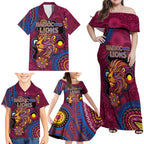 Custom NAIDOC Week Brisbane Lions Family Matching Off Shoulder Maxi Dress and Hawaiian Shirt Australian Aboriginal Art