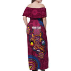 Custom NAIDOC Week Brisbane Lions Family Matching Off Shoulder Maxi Dress and Hawaiian Shirt Australian Aboriginal Art