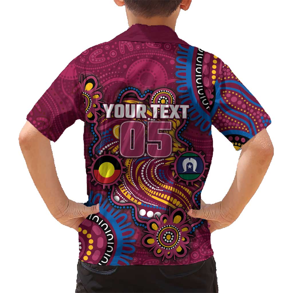 Custom NAIDOC Week Brisbane Lions Family Matching Off Shoulder Short Dress and Hawaiian Shirt Australian Aboriginal Art