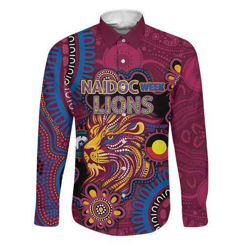 Custom NAIDOC Week Brisbane Lions Family Matching Off Shoulder Short Dress and Hawaiian Shirt Australian Aboriginal Art