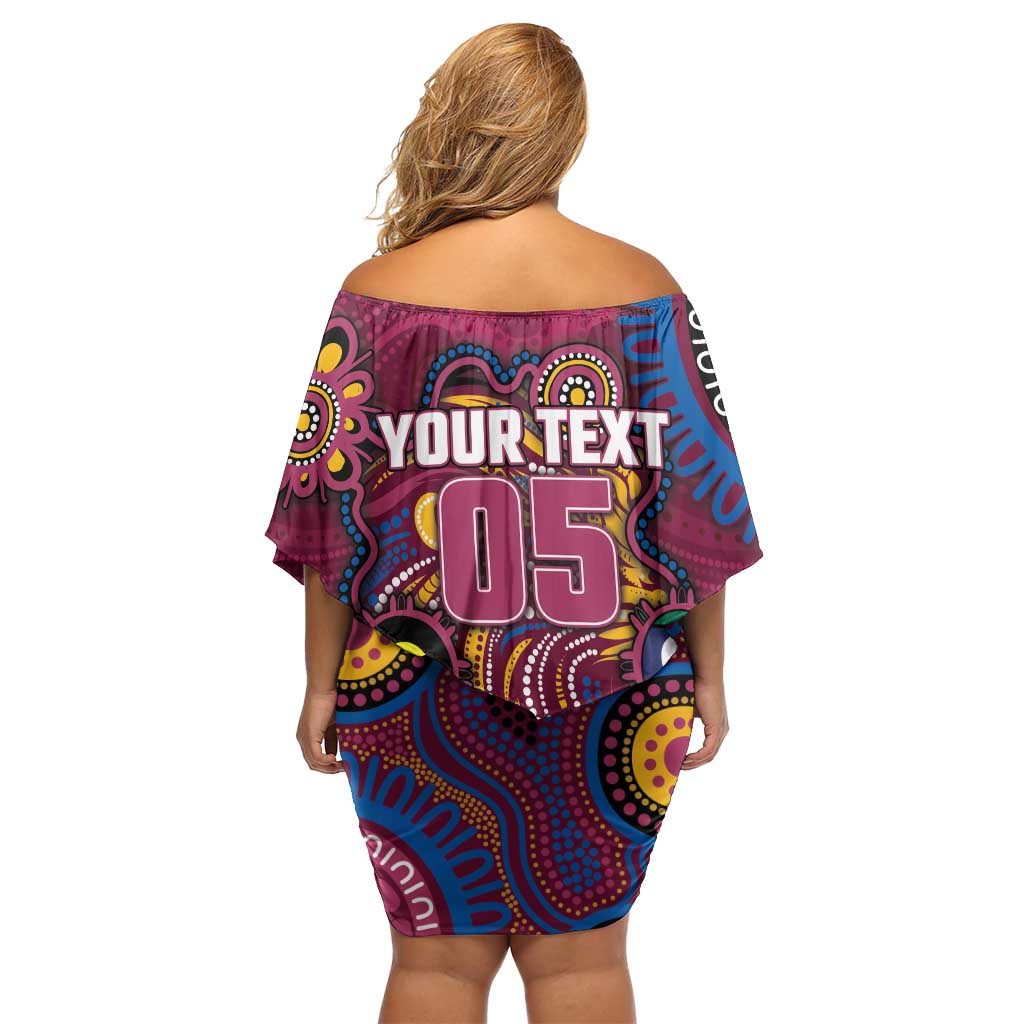 Custom NAIDOC Week Brisbane Lions Family Matching Off Shoulder Short Dress and Hawaiian Shirt Australian Aboriginal Art