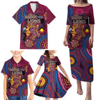 Custom NAIDOC Week Brisbane Lions Family Matching Puletasi and Hawaiian Shirt Australian Aboriginal Art