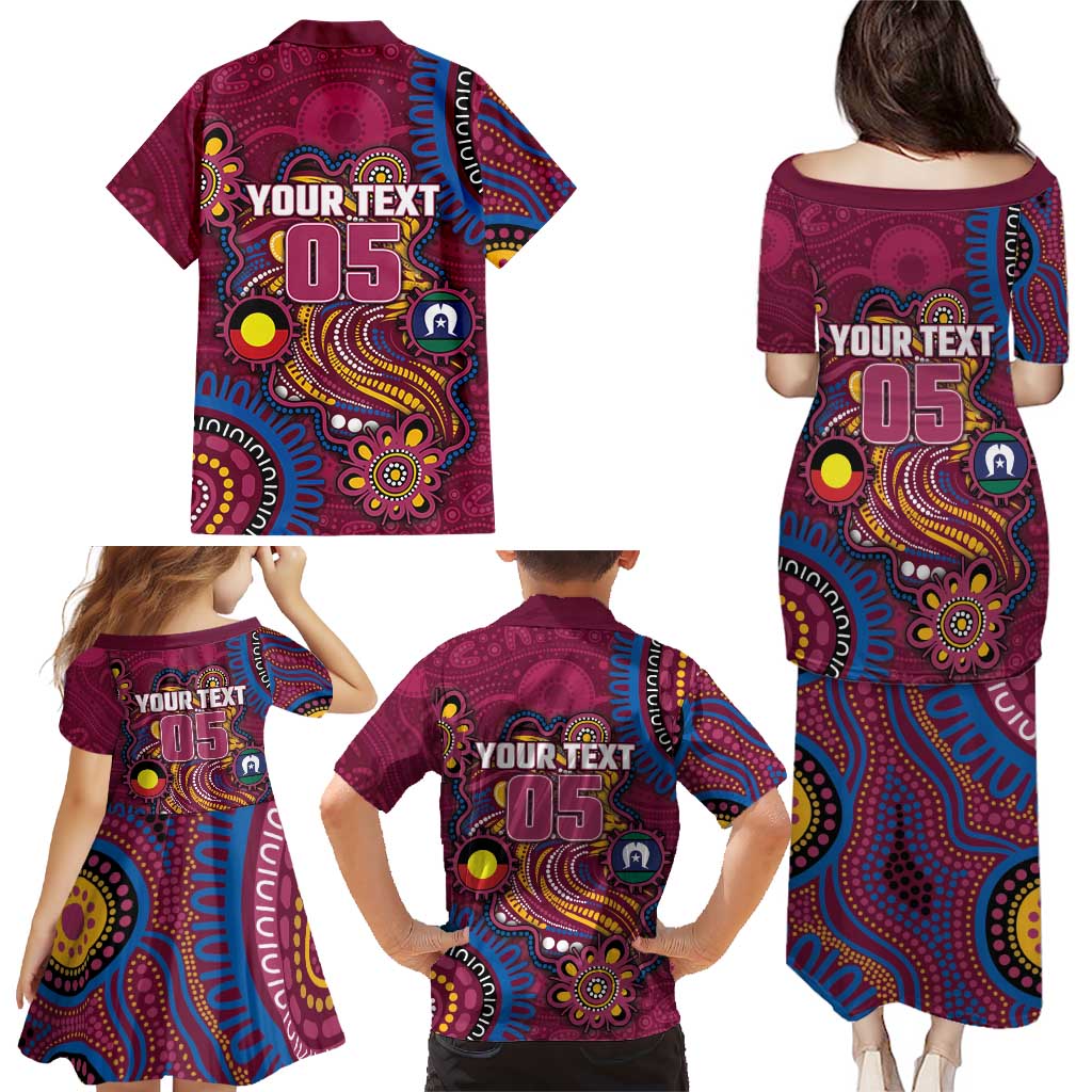 Custom NAIDOC Week Brisbane Lions Family Matching Puletasi and Hawaiian Shirt Australian Aboriginal Art