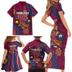 Custom NAIDOC Week Brisbane Lions Family Matching Short Sleeve Bodycon Dress and Hawaiian Shirt Australian Aboriginal Art