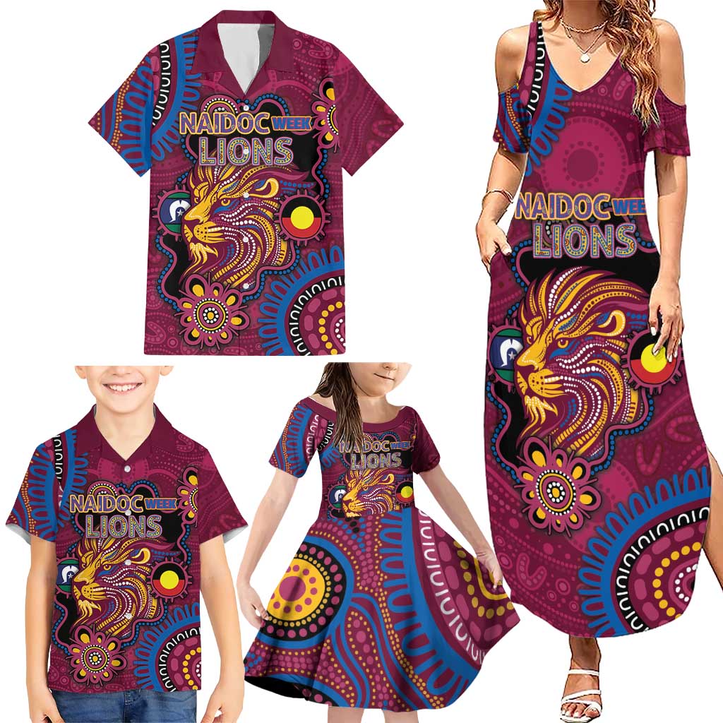 Custom NAIDOC Week Brisbane Lions Family Matching Summer Maxi Dress and Hawaiian Shirt Australian Aboriginal Art