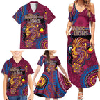 Custom NAIDOC Week Brisbane Lions Family Matching Summer Maxi Dress and Hawaiian Shirt Australian Aboriginal Art