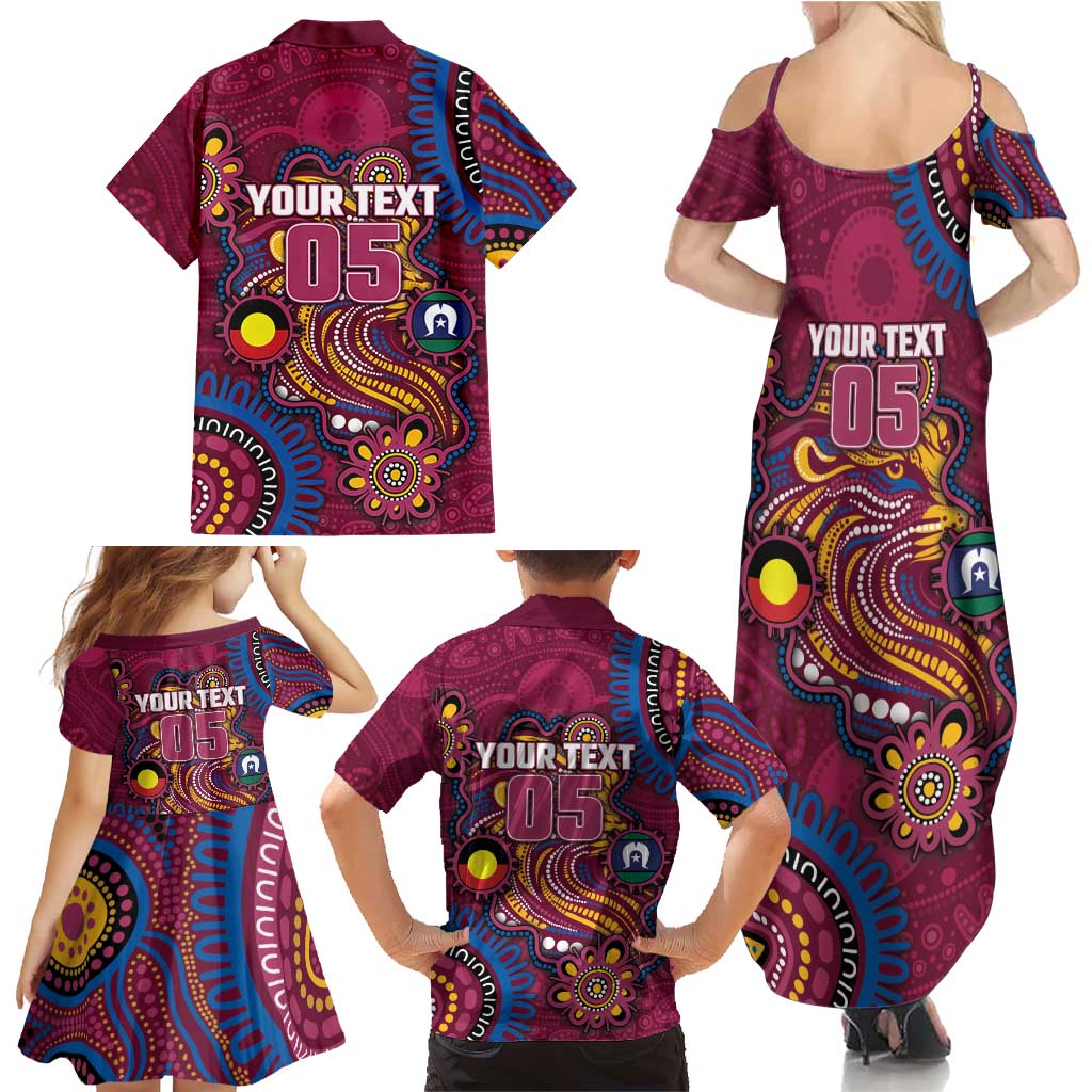 Custom NAIDOC Week Brisbane Lions Family Matching Summer Maxi Dress and Hawaiian Shirt Australian Aboriginal Art