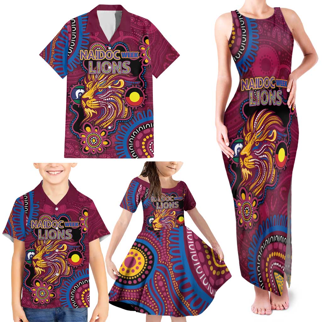 Custom NAIDOC Week Brisbane Lions Family Matching Tank Maxi Dress and Hawaiian Shirt Australian Aboriginal Art