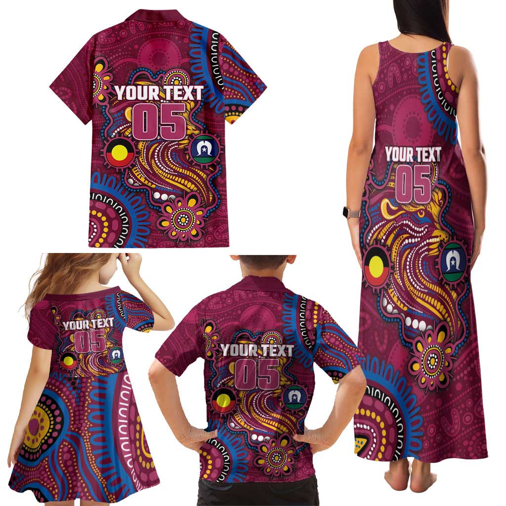 Custom NAIDOC Week Brisbane Lions Family Matching Tank Maxi Dress and Hawaiian Shirt Australian Aboriginal Art