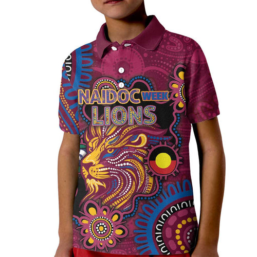 Custom NAIDOC Week Brisbane Lions Kid Polo Shirt Australian Aboriginal Art