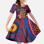 Custom NAIDOC Week Brisbane Lions Kid Short Sleeve Dress Australian Aboriginal Art