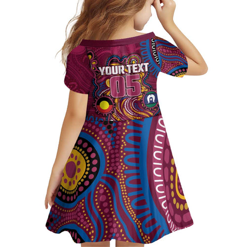 Custom NAIDOC Week Brisbane Lions Kid Short Sleeve Dress Australian Aboriginal Art