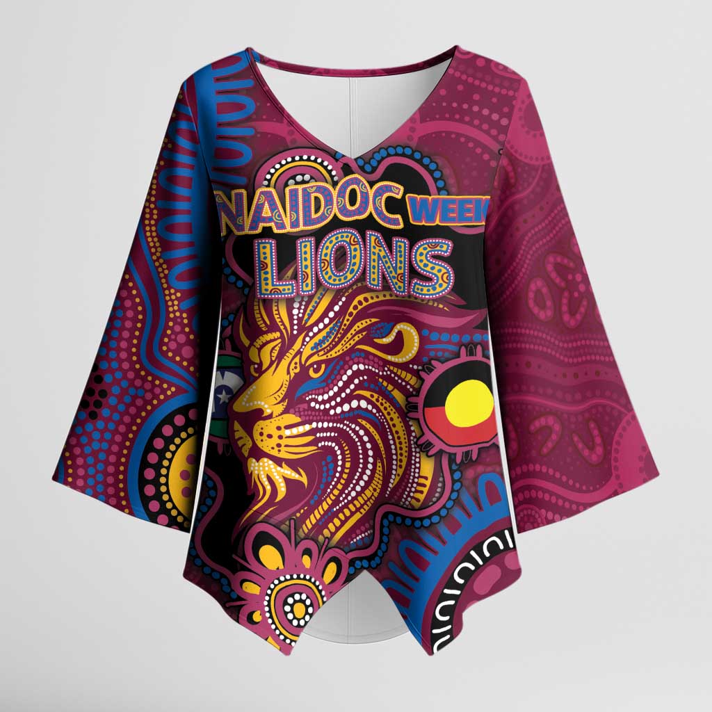 Custom NAIDOC Week Brisbane Lions Kimono Sleeve Blouse Australian Aboriginal Art