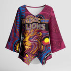 Custom NAIDOC Week Brisbane Lions Kimono Sleeve Blouse Australian Aboriginal Art