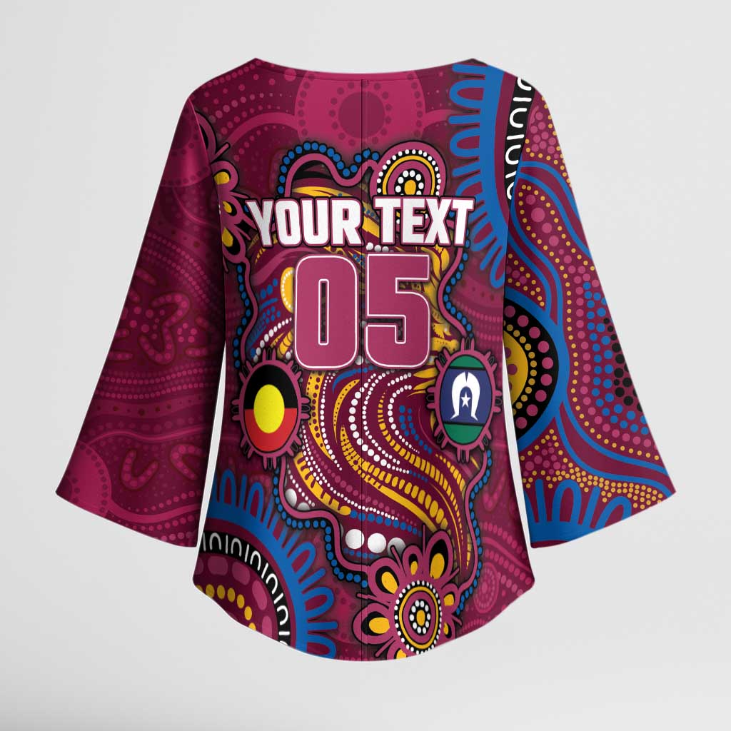 Custom NAIDOC Week Brisbane Lions Kimono Sleeve Blouse Australian Aboriginal Art
