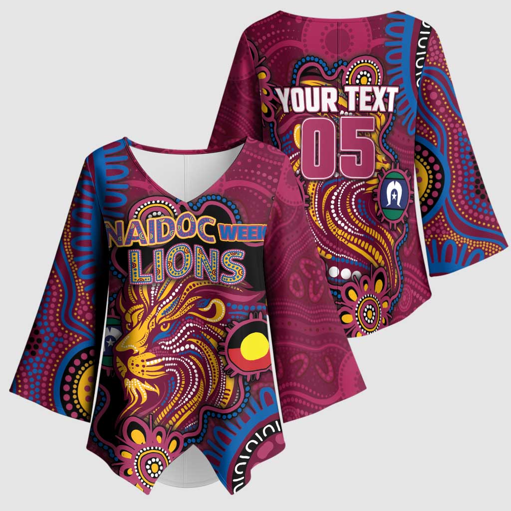 Custom NAIDOC Week Brisbane Lions Kimono Sleeve Blouse Australian Aboriginal Art