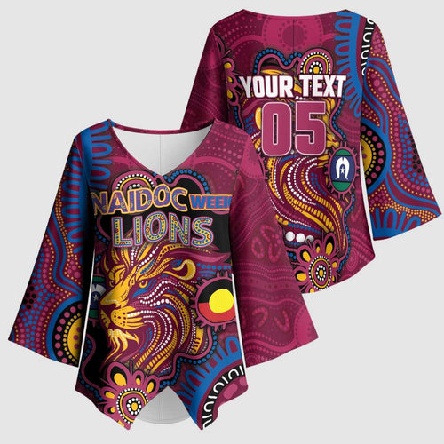 Custom NAIDOC Week Brisbane Lions Kimono Sleeve Blouse Australian Aboriginal Art