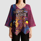 Custom NAIDOC Week Brisbane Lions Kimono Sleeve Blouse Australian Aboriginal Art