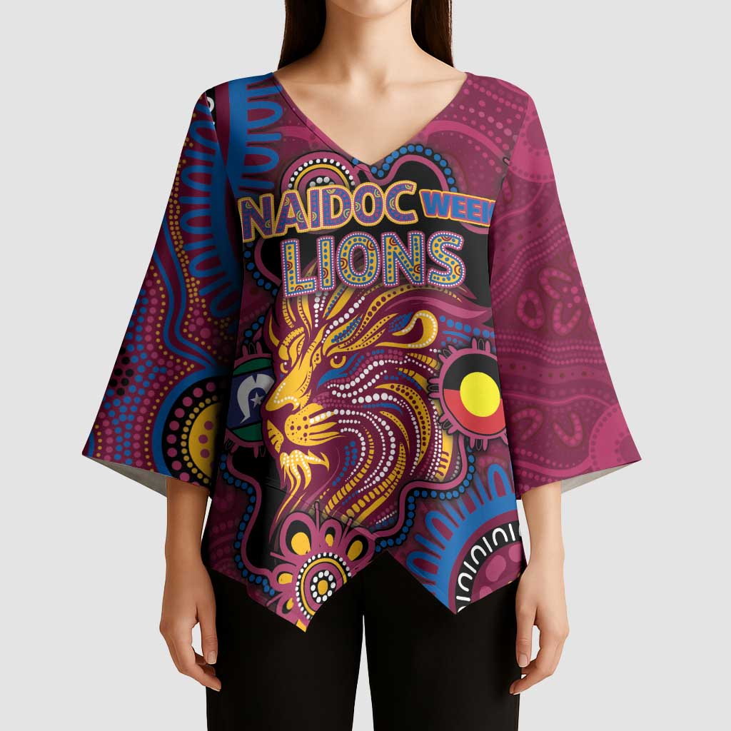 Custom NAIDOC Week Brisbane Lions Kimono Sleeve Blouse Australian Aboriginal Art