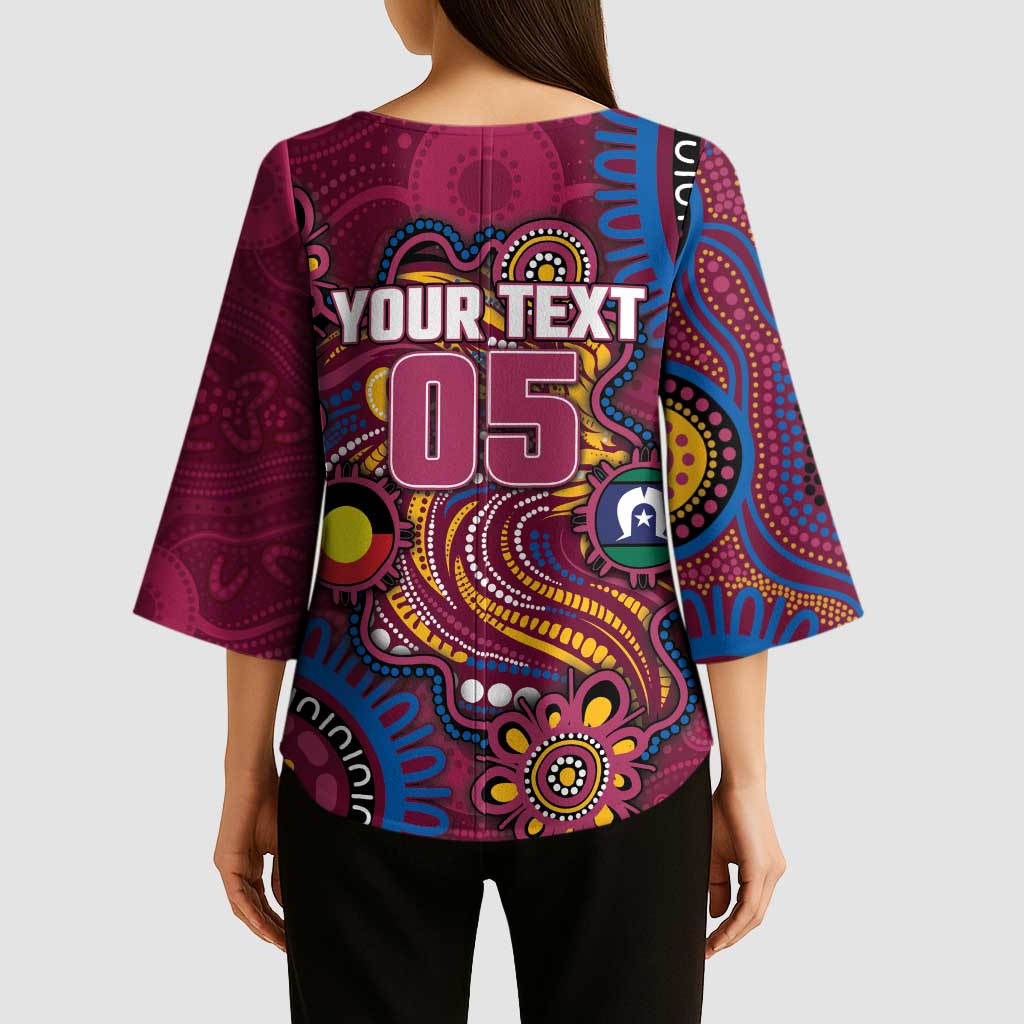 Custom NAIDOC Week Brisbane Lions Kimono Sleeve Blouse Australian Aboriginal Art