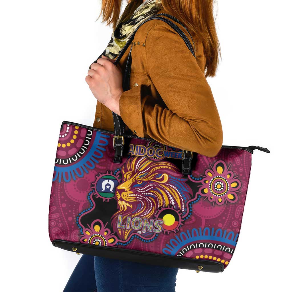NAIDOC Week Brisbane Lions Leather Tote Bag Australian Aboriginal Art