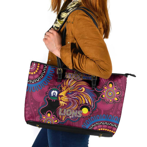 NAIDOC Week Brisbane Lions Leather Tote Bag Australian Aboriginal Art