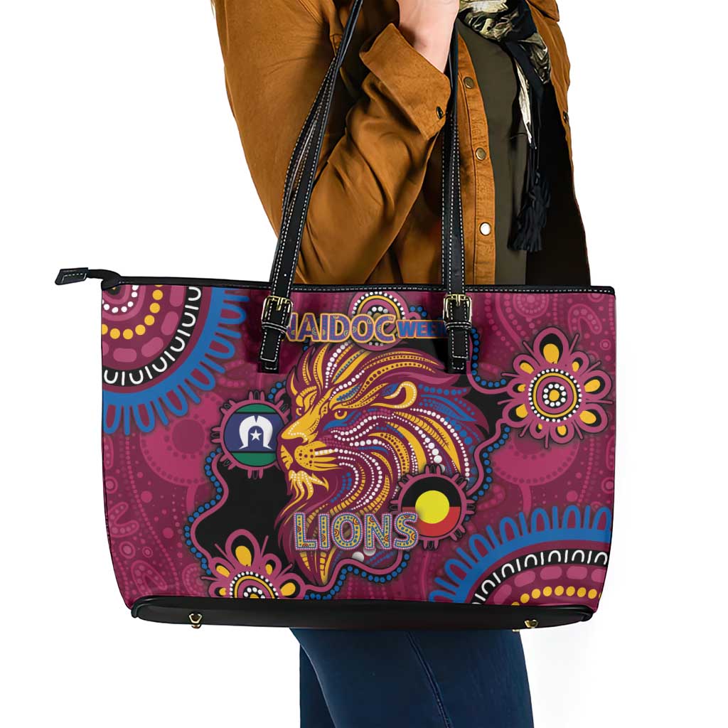 NAIDOC Week Brisbane Lions Leather Tote Bag Australian Aboriginal Art