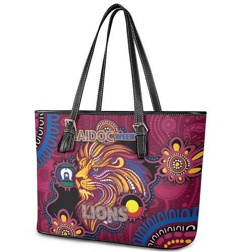 NAIDOC Week Brisbane Lions Leather Tote Bag Australian Aboriginal Art