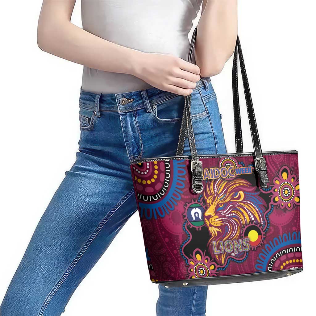 NAIDOC Week Brisbane Lions Leather Tote Bag Australian Aboriginal Art