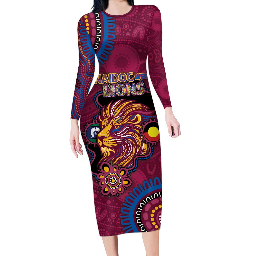 Custom NAIDOC Week Brisbane Lions Long Sleeve Bodycon Dress Australian Aboriginal Art