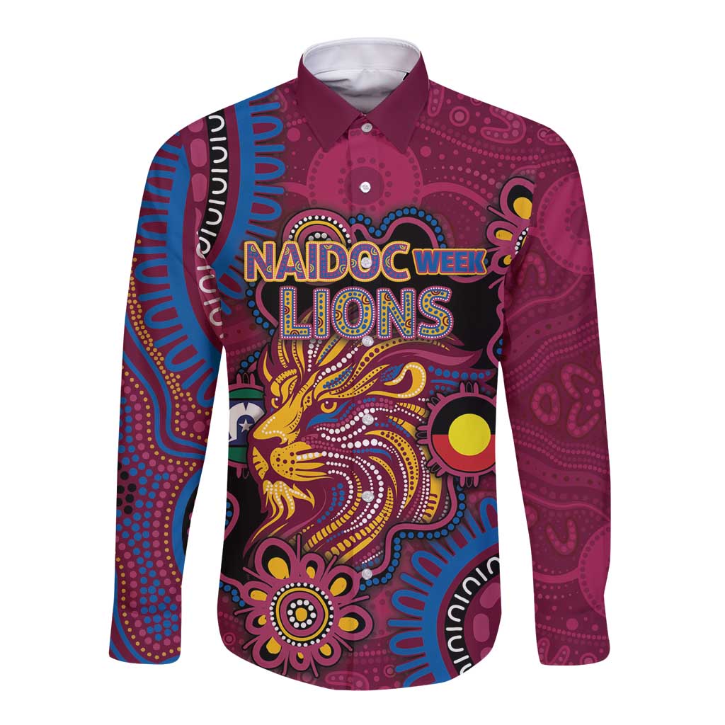 Custom NAIDOC Week Brisbane Lions Long Sleeve Button Shirt Australian Aboriginal Art