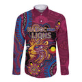 Custom NAIDOC Week Brisbane Lions Long Sleeve Button Shirt Australian Aboriginal Art