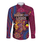 Custom NAIDOC Week Brisbane Lions Long Sleeve Button Shirt Australian Aboriginal Art