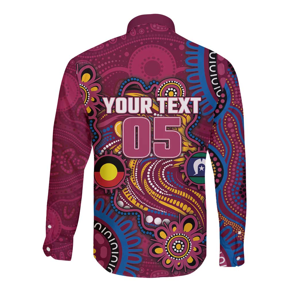 Custom NAIDOC Week Brisbane Lions Long Sleeve Button Shirt Australian Aboriginal Art