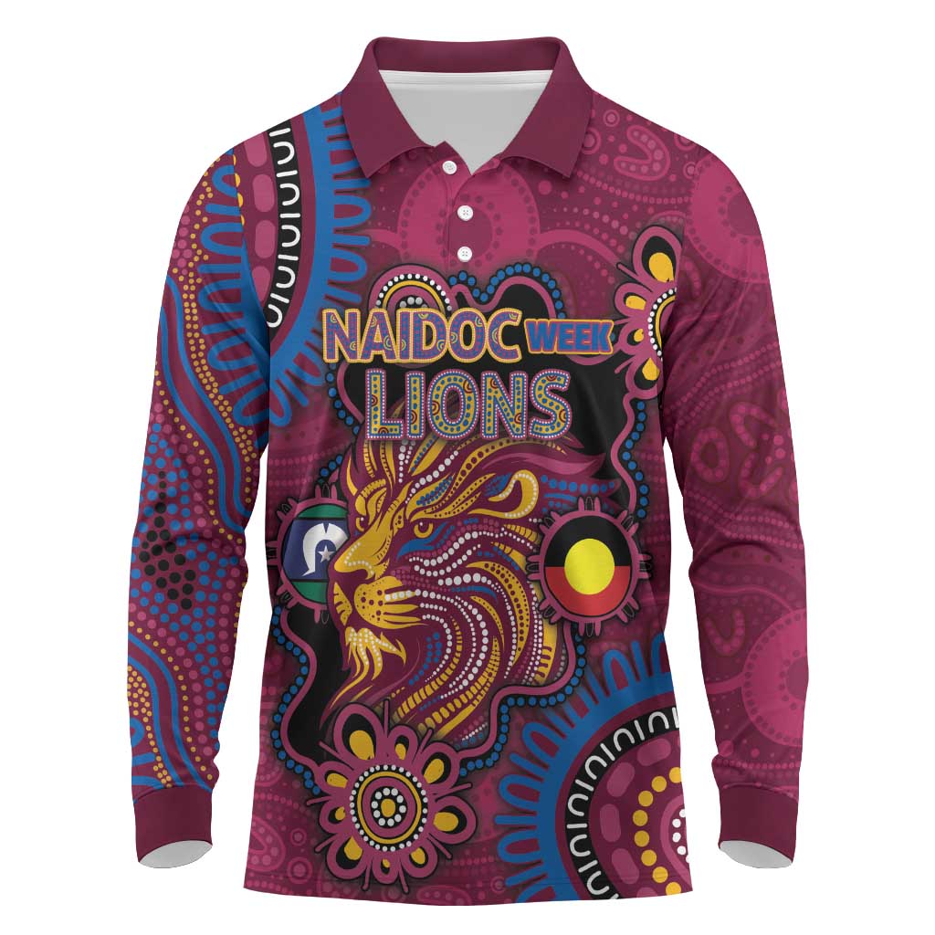 Custom NAIDOC Week Brisbane Lions Long Sleeve Polo Shirt Australian Aboriginal Art