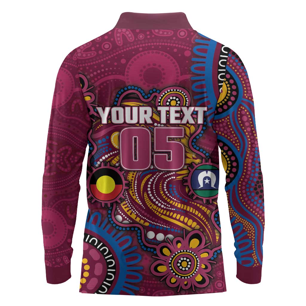 Custom NAIDOC Week Brisbane Lions Long Sleeve Polo Shirt Australian Aboriginal Art
